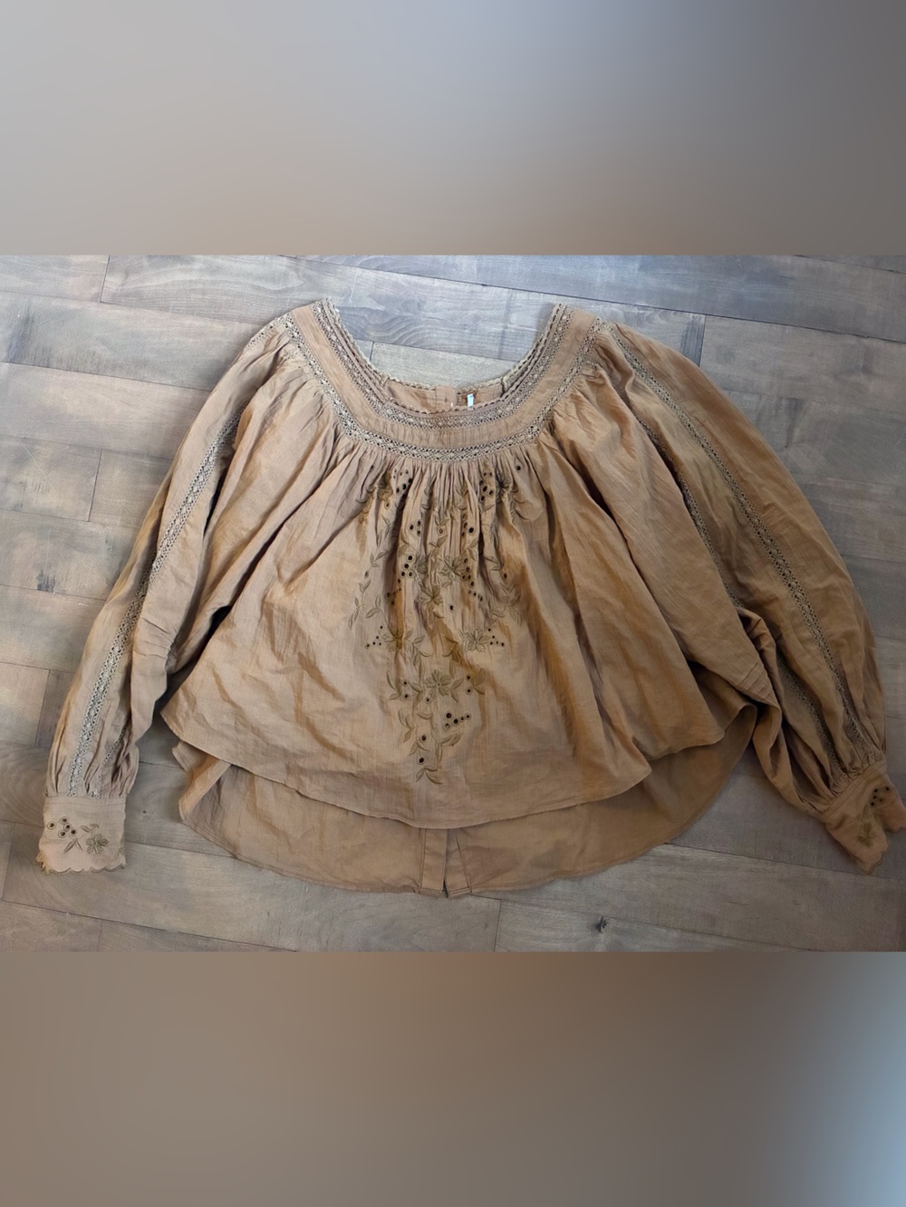 Free People Mustard Crochet-Trim Peasant Blouse